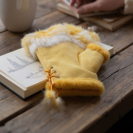 Two Toned Real Fur Trim Fingerless Gloves