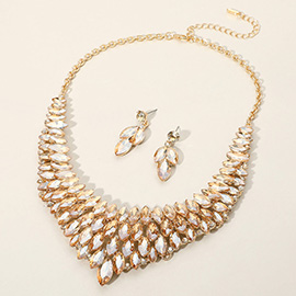 Marquise Stone Cluster Embellished Collar Evening Necklace
