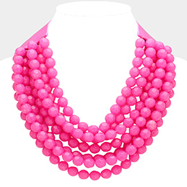 Chunky Acrylic Ball Beaded Multi Layered Faux Leather Magnetic Necklace