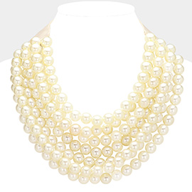 Chunky Acrylic Ball Beaded Multi Layered Faux Leather Magnetic Necklace