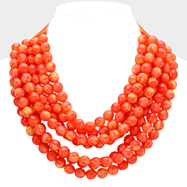 Chunky Acrylic Ball Beaded Multi Layered Faux Leather Magnetic Necklace