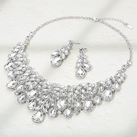 Teardrop Stone Cluster Marquise Vine Embellished Evening Necklace