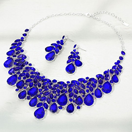 Teardrop Stone Cluster Marquise Vine Embellished Evening Necklace