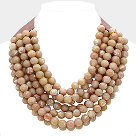 Chunky Acrylic Ball Beaded Multi Layered Faux Leather Magnetic Necklace