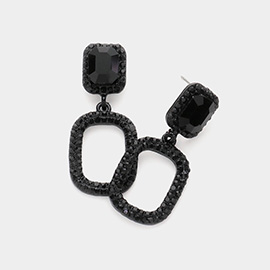 Rhinestone Paved Open Rectangle Dangle Evening Earrings