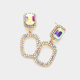 Rhinestone Paved Open Rectangle Dangle Evening Earrings