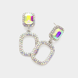 Rhinestone Paved Open Rectangle Dangle Evening Earrings