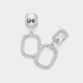 Rhinestone Paved Open Rectangle Dangle Evening Earrings