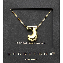 SECRET BOX_ -J- 14K Gold Dipped Bubble Initial Monogram Pendant Necklace