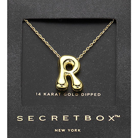 SECRET BOX_ -R- 14K Gold Dipped Bubble Initial Monogram Pendant Necklace