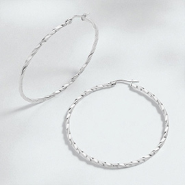 Stainless Steel Twisted Hoop Pin Catch Earrings