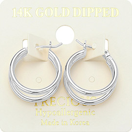 14K Gold Dipped Hypoallergenic Layered Pin Catch Hoop Earrings