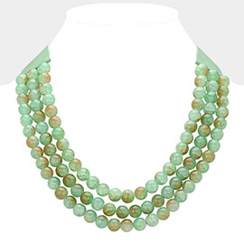 Chunky Metal Ball Beaded Triple Layered Faux Leather Magnetic Necklace