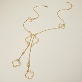Hammered Metal Open Quatrefoil Long Necklace