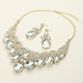 Teardrop Glass Stone Cluster Embellished Evening Necklace