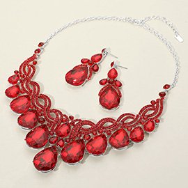 Teardrop Glass Stone Cluster Embellished Evening Necklace