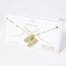 -H- Gold Dipped CZ Stone Paved Initial Monogram Pendant Necklace