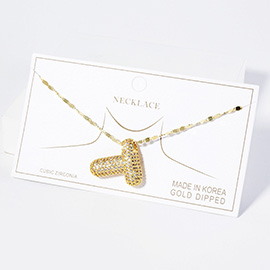 -T- Gold Dipped CZ Stone Paved Initial Monogram Pendant Necklace