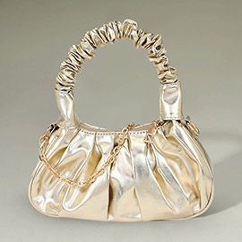Metallic Faux Leather Top Handle Crossbody Bag