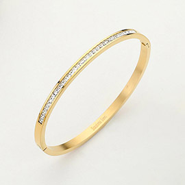 Stainless Steel CZ Stone Paved Hinged Bangle Bracelet