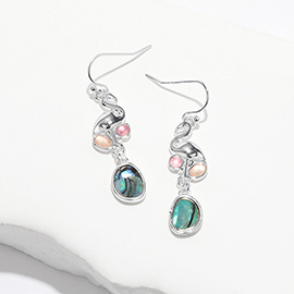 Sea Glass Abalone Flamingo Link Dropdown Dangle Earrings