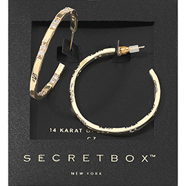 SECRET BOX_14K Gold Dipped CZ Stone Paved Hoop Earrings