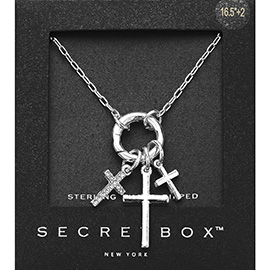 SECRET BOX_14K Gold Dipped Interchangeable Stone Paved Metal Triple Cross Pendant Necklace