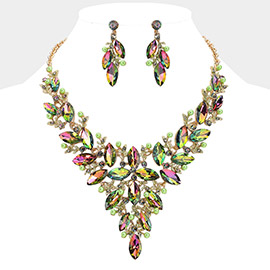 Marquise Glass Stone Cluster Pearl Embellished Vine Evening Necklace