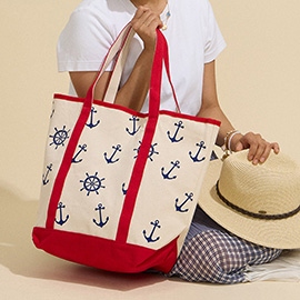 Anchor Wheel Printed Tote Bag