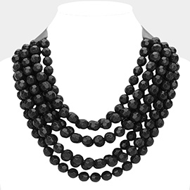 Chunky Acrylic Ball Beaded Multi Layered Faux Leather Magnetic Necklace