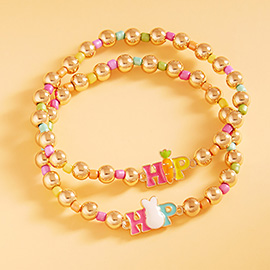 2PCS - Enamel Easter HIP HOP Message Ball Beaded Stretch Bracelets