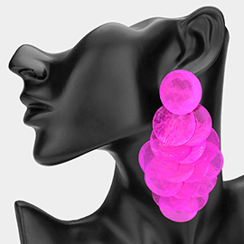 Oversized Transparent Colored Resin Disc Layered Chandelier Earrings