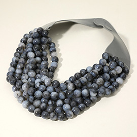 Chunky Acrylic Ball Beaded Multi Layered Faux Leather Magnetic Necklace