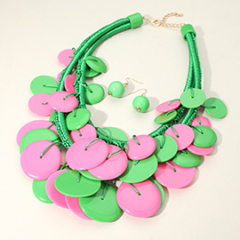 Chunky Oversized Acrylic Disc Beaded Thread Statement Necklace