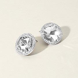 Round Glass Stone Evening Stud Earrings