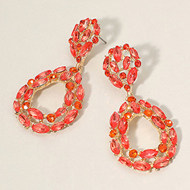 Marquise Round Stone Cluster Open Teardrop Evening Earrings