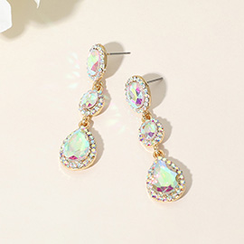 Oval Teardrop Stone Cluster Link Dropdown Evening Earrings