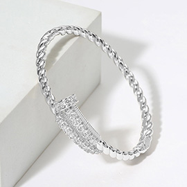 CZ Stone Paved Nail Hinged Bangle Bracelet