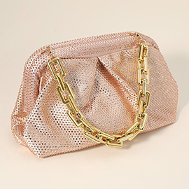 Bling Studded Chunky Chain Strap Accented Evening Clutch Bag / Crossbody Bag