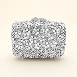 Crystal Rhinestone Embellished Flower Pattern Evening Clutch Crossbody Bag