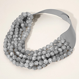 Chunky Acrylic Ball Beaded Multi Layered Faux Leather Magnetic Necklace