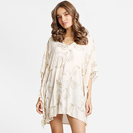 Boho Paisley Embroidered Poncho Dress