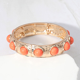 Bead Embellished Hammered Metal Stretch Bracelet