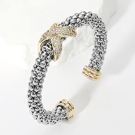 CZ Stone Paved Crisscross Pointed Cuff Bracelet