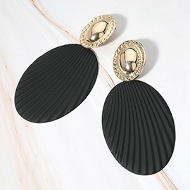 Oversized Textured Oval Plate Dangle Earrings