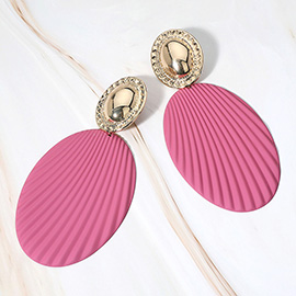 Oversized Textured Oval Plate Dangle Earrings