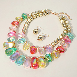 Chunky Beaded Double Layered Statement Necklace