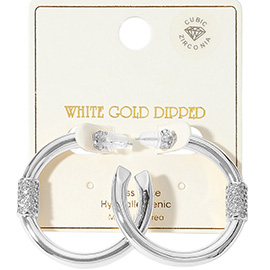 14K Gold Dipped CZ Stone Paved Pointed Hoop Earrings