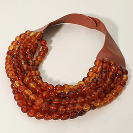 Chunky Acrylic Ball Beaded Multi Layered Faux Leather Magnetic Necklace