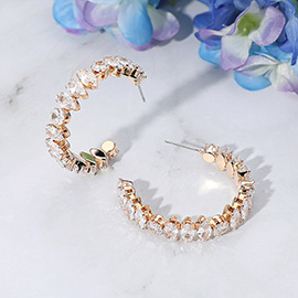 Marquise Round CZ Stone Cluster Around Hoop Evening Earrings